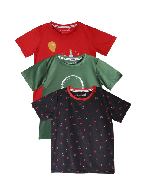 

mezmoda Boys Pack of 3 Printed Round Neck T-shirts, Red