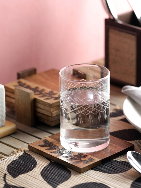 

VarEesha Brown Set of 4 Flowery Vine Wooden Handcrafted Coasters With Holder