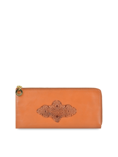 

Hidesign Women Tan Brown Textured Leather Zip Around Wallet