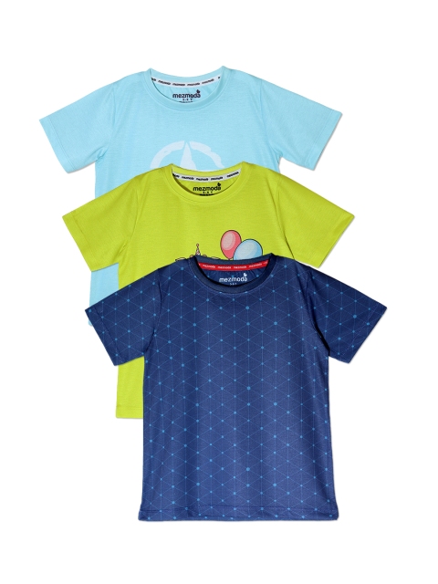 mezmoda Boys Pack of 3 Printed Round Neck T-shirts, Blue