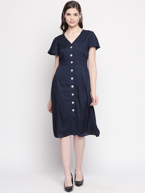 

Honey by Pantaloons Women Navy Blue Solid Wrap Fit and Flare Dress