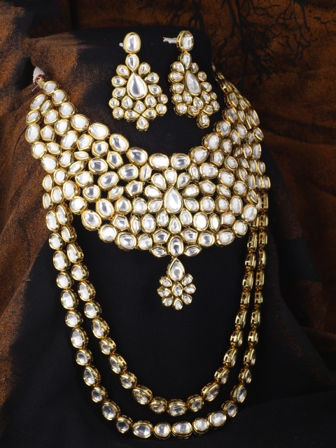 

Tistabene Gold-Plated White Layered Kundan Polki Jewellery Set