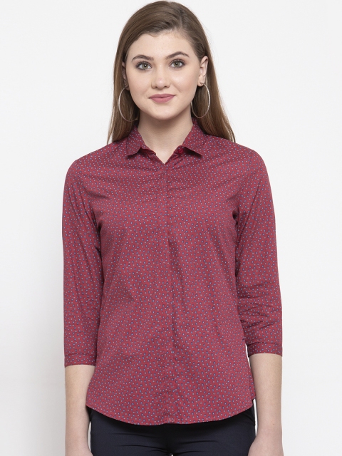 

Hancock Women Red Slim Fit Printed Formal Shirt
