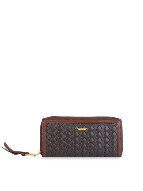 

Hidesign Women Brown & Black Textured Leather Zip Around Wallet
