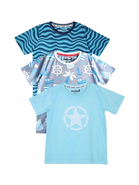 

mezmoda Boys Pack of 3 Printed Round Neck T-shirts, Blue