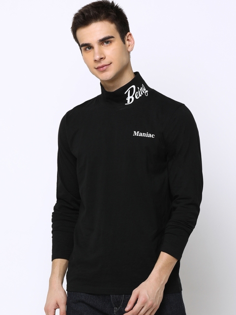 

Maniac Men Black Printed High Neck Slim Fit T-shirt