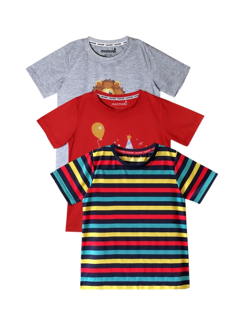 

mezmoda Boys Red Pack of 3 Printed Round Neck T-shirts