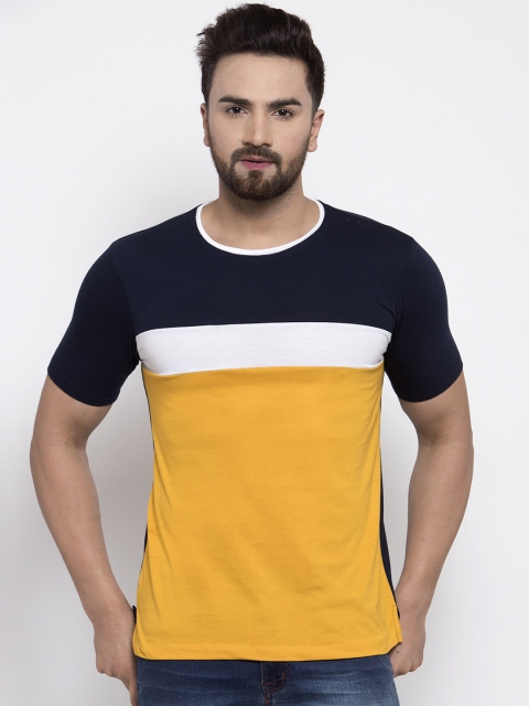 

Kalt Men Navy Blue Colourblocked Round Neck T-shirt