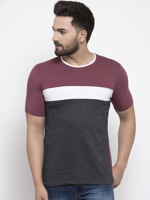 

Kalt Men Maroon Colourblocked Round Neck T-shirt