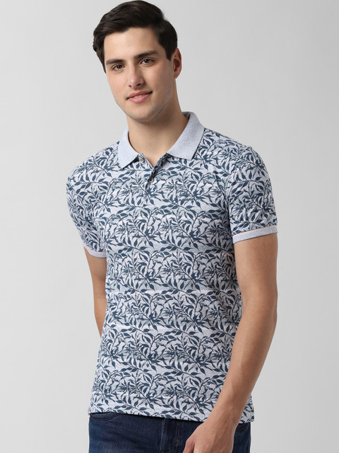 

Peter England Casuals Men Navy Blue Printed Slim Fit Polo Collar T-shirt
