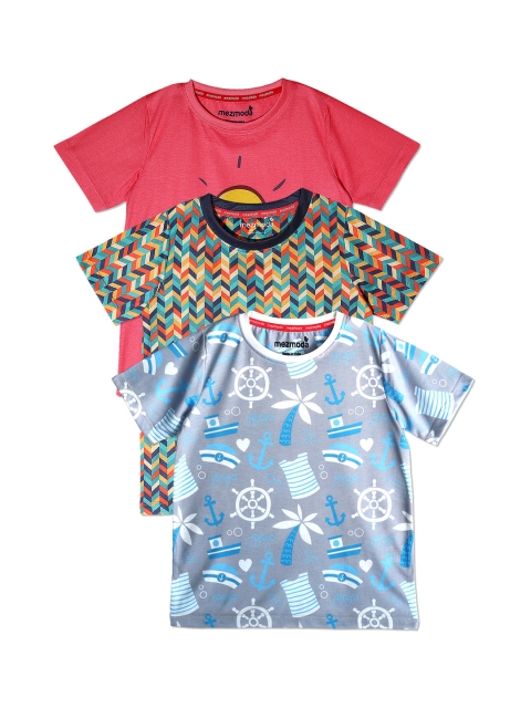 

mezmoda Boys Pack of 3 Printed Round Neck T-shirts, Grey