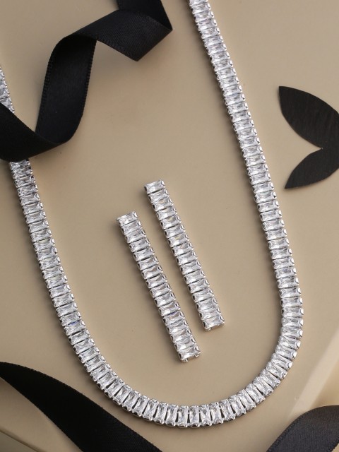 

Tistabene White Artificial Stone Studded Handcrafted Rhodium Plated Jewellery Set