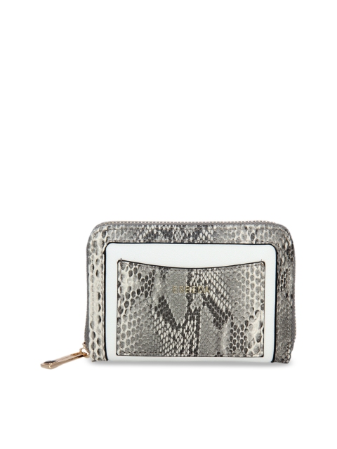 

ESBEDA Women White & Grey Printed Zip Around Wallet