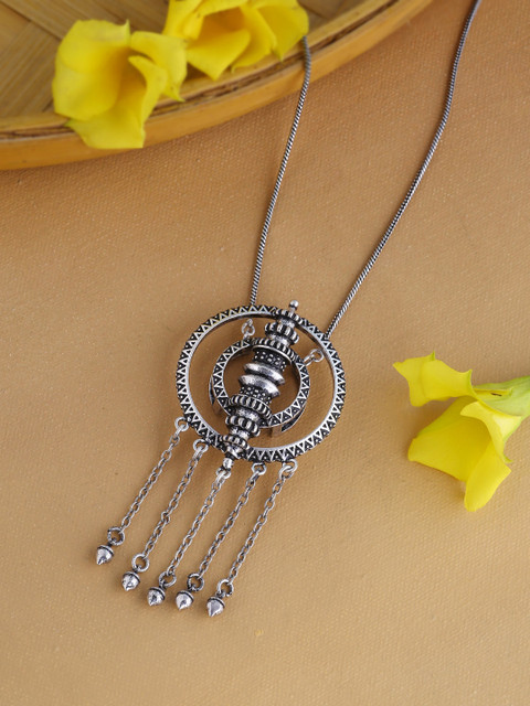 

Voylla Oxidised Silver-Plated Tasselled Statement Necklace
