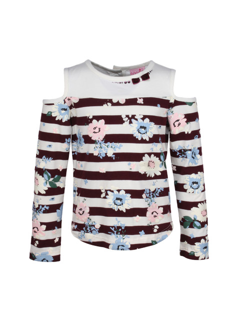 

CUTECUMBER Girls Cream-Coloured Floral Printed Pure Cotton Top
