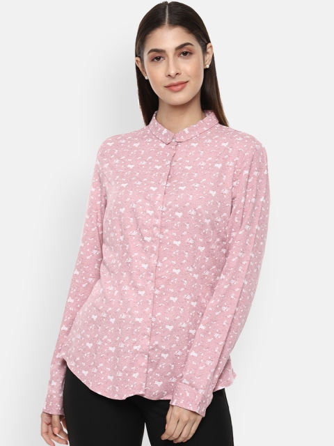 

Van Heusen Woman Pink & Off-White Regular Fit Printed Casual Shirt