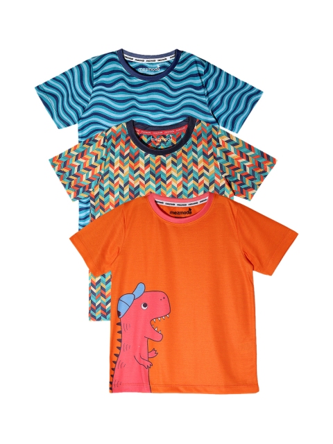 

mezmoda Boys Pack of 3 Printed Round Neck T-shirts, Orange