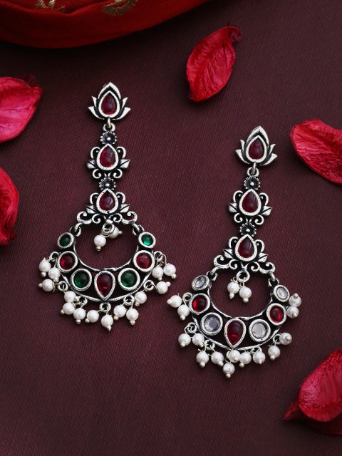 

Voylla Silver-Plated & Maroon Classic Drop Earrings