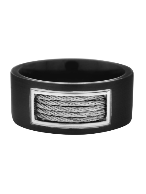 

Inox Jewelry Men Silver-Toned & Black Inlaid Cable Detail Ring