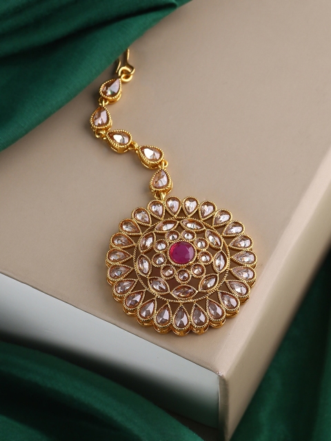 Voylla Gold-Plated Pink Stone Studded Maang Tikka