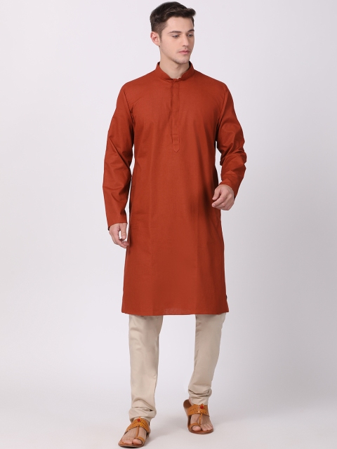 

TABARD Men Rust Brown Solid Straight Kurta