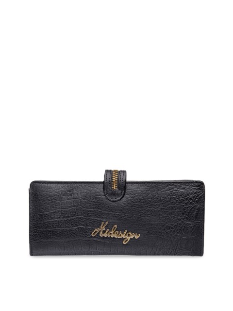 

Hidesign Women Black Crocodile Skin Textured Leather Two Fold Wallet