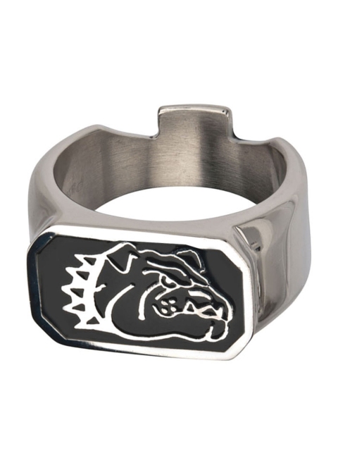 

Inox Jewelry Women Black & Silver-Toned Stainless Steel Bulldog Bottle Opener Ring