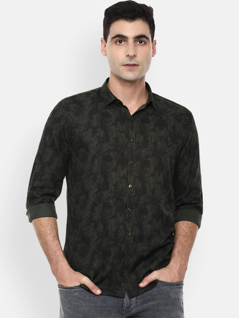 

V Dot Men Green & Black Slim Fit Printed Casual Shirt