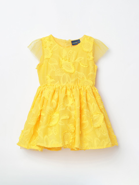 

Juniors by Lifestyle Girls Yellow Self Design Fit and Flare Dress