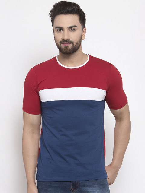 

Kalt Men Red & Blue Colourblocked Round Neck T-shirt
