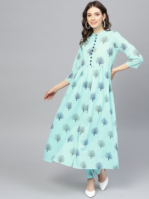 

Yuris Women Blue Printed A-Line Kurta