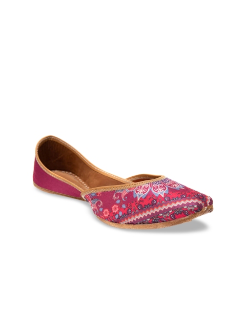 

Jivaana Women Pink Printed Leather Mojaris