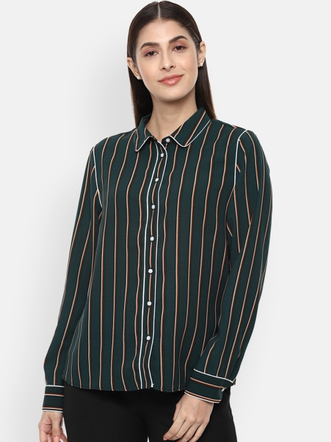 

Van Heusen Woman Green & Yellow Regular Fit Striped Casual Shirt