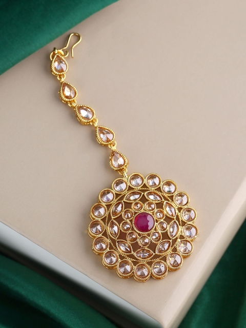 

Voylla Gold-Plated & Off-White Kundan Studded Handcrafted Maang Tikka