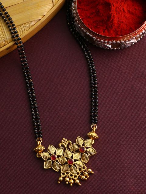 

Voylla Gold-Plated & Black Beaded Stone-Studded Mangalsutra