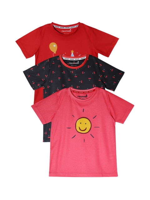 

mezmoda Boys Pack of 3 Printed Round Neck T-shirts, Pink