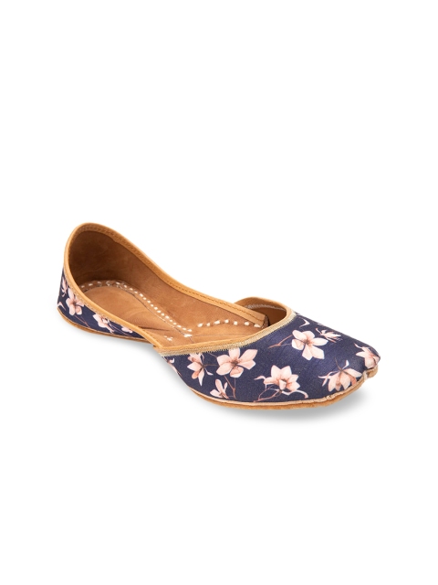 

Jivaana Women Blue Printed Leather Mojaris