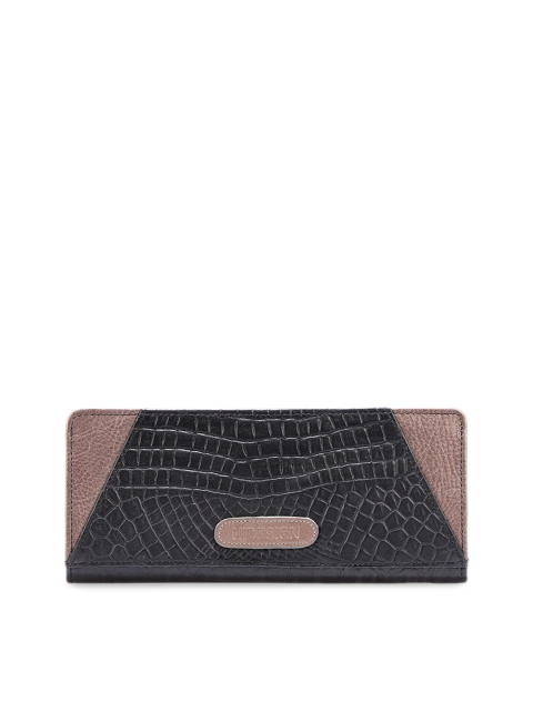 

Hidesign Women Black & Taupe Crocodile Skin Textured Leather Two Fold Wallet