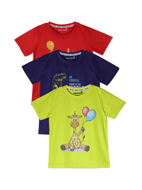 

mezmoda Boys Rust Pack of 3 Printed Round Neck T-shirts