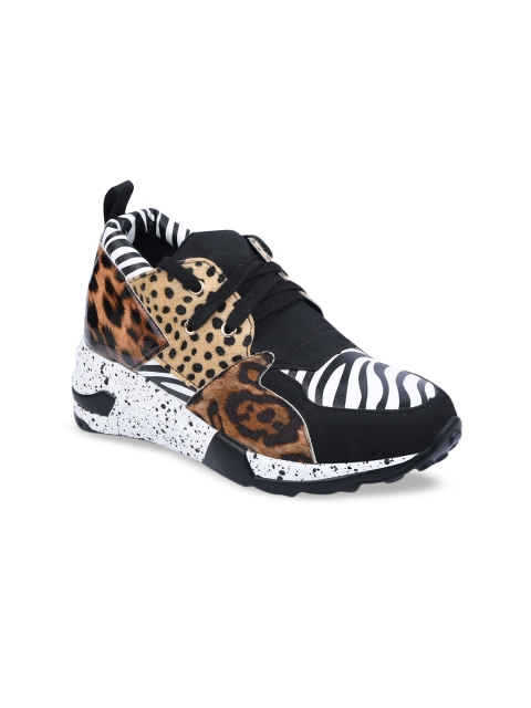 

URBANE Women Black Printed Synthetic Mid-Top Sneakers