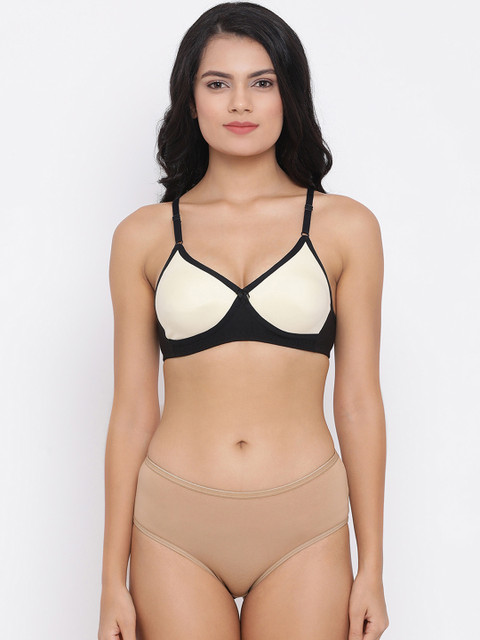 

Clovia Women Black & Nude-Coloured Colourblocked Lingerie Set COMBBP36732B, Beige