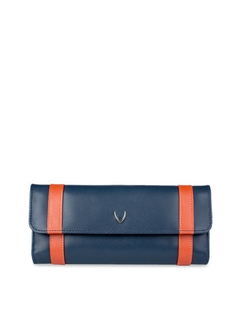 

Hidesign Women Navy Blue & Tan Brown Striped Leather Three Fold Wallet