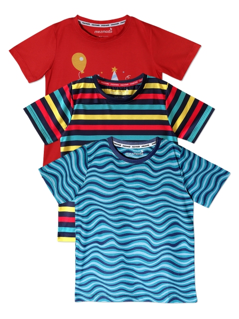 

mezmoda Boys Pack of 3 Printed Round Neck T-shirts, Navy blue