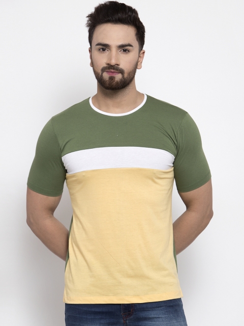 

Kalt Men Olive Green Colourblocked Round Neck T-shirt