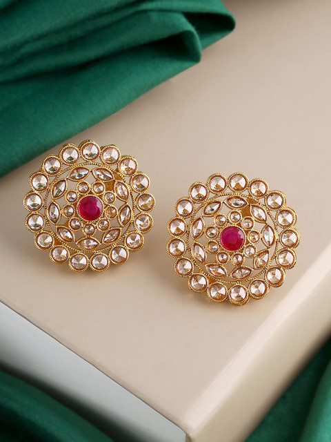 

Voylla Gold-Plated & Red Circular Handcrafted Studs