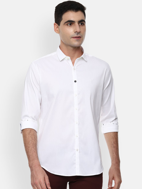 

V Dot Men White Slim Fit Solid Casual Shirt