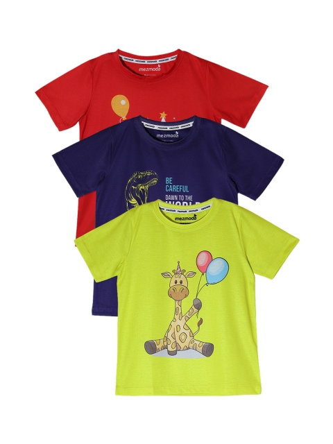 

mezmoda Boys Green Pack of 3 Printed Round Neck T-shirts