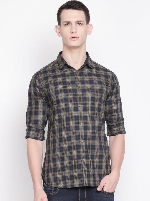 

BYFORD by Pantaloons Men Green & Navy Blue Slim Fit Checked Casual Shirt