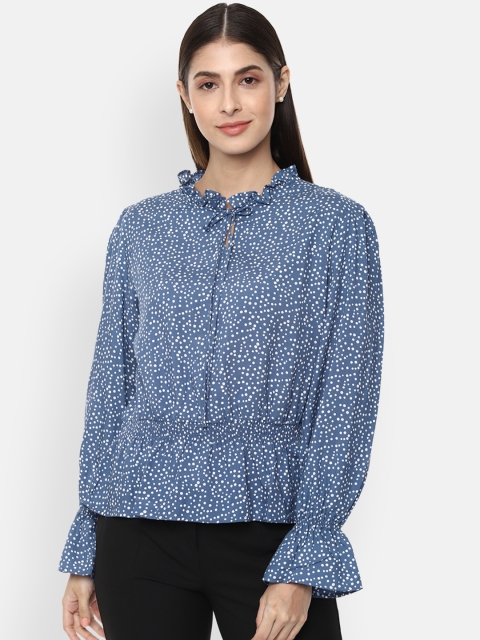 

Van Heusen Woman Blue & White Printed Cinched Waist Top