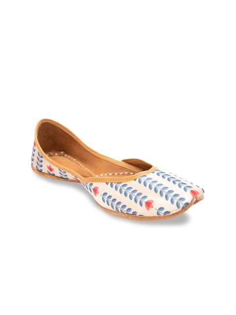 

Jivaana Women Blue Printed Leather Mojaris